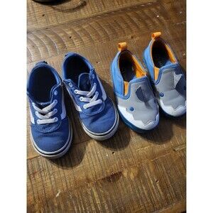 Lot of 2 Pairs Toddler Boys Size 7 Vans Cat & Jack Sneaker Pull on Shoes Blue